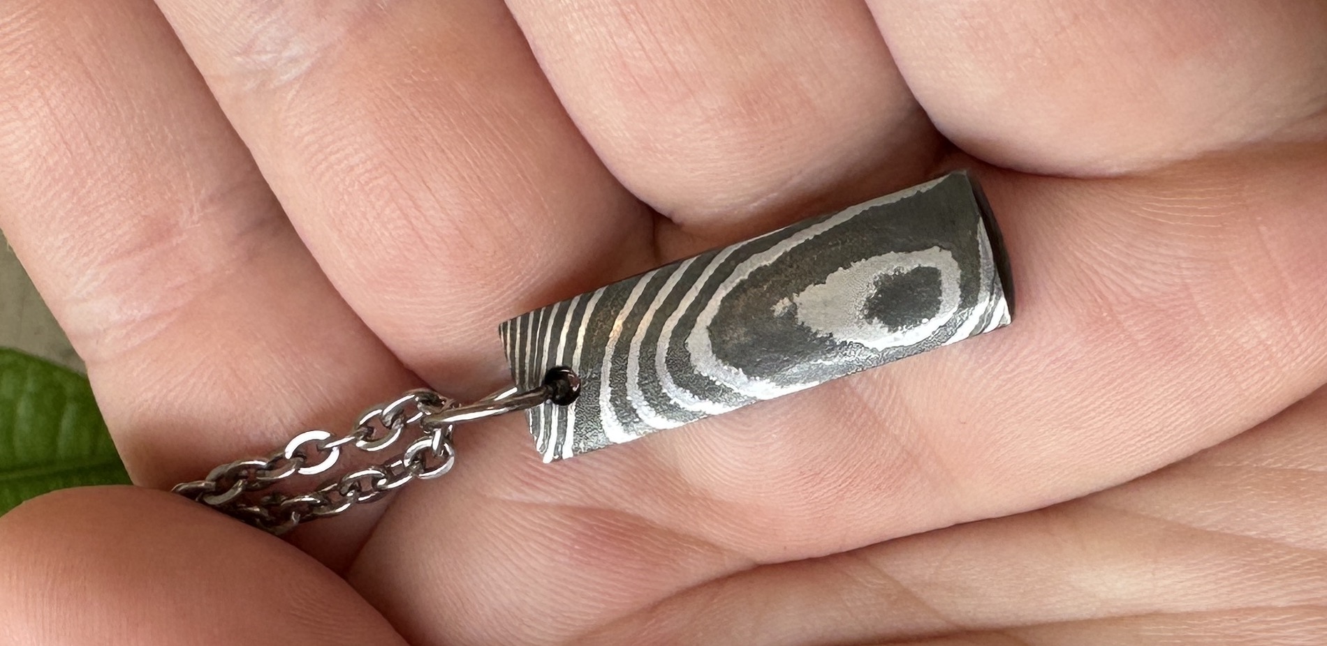 rectangular damascus steel pendant